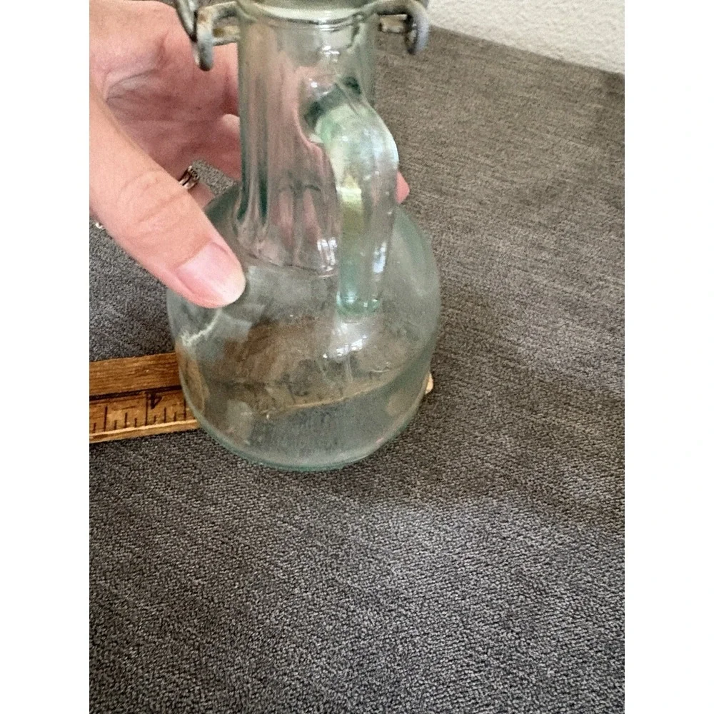 Vintage Mod Dep VE Aqua Glass Bottle 250ml Stopper With‎ Handle Read